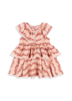 Konges Sløjd Bella Rüschen-Kleid in Floria Pink aus GOTS-Bio-Baumwolle