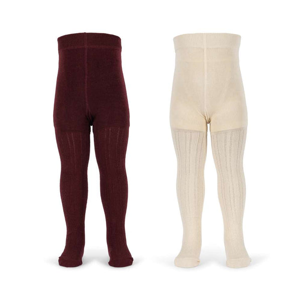 Konges Sløjd Pointelle-Strumpfhosen im 2er-Pack Bordeaux und Off White