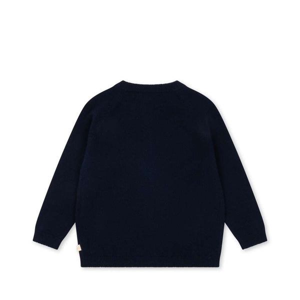 Katzenknöpfe an der Konges Sløjd Strickjacke Cattie Blue