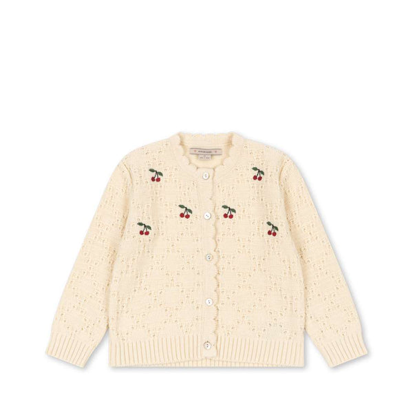 Konges Sløjd Strickjacke Cocolo Buttercream aus Wolle mit Kirsch-Stickerei