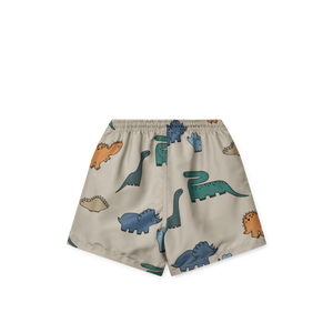 Dino-Print auf der Rückseite der Liewood Duke Badeshorts