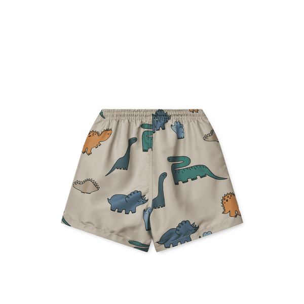 Dino-Print auf der Rückseite der Liewood Duke Badeshorts