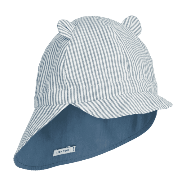 Liewood Gorm wendbarer Sonnenhut Stripe Blue Wave aus Bio-Baumwolle