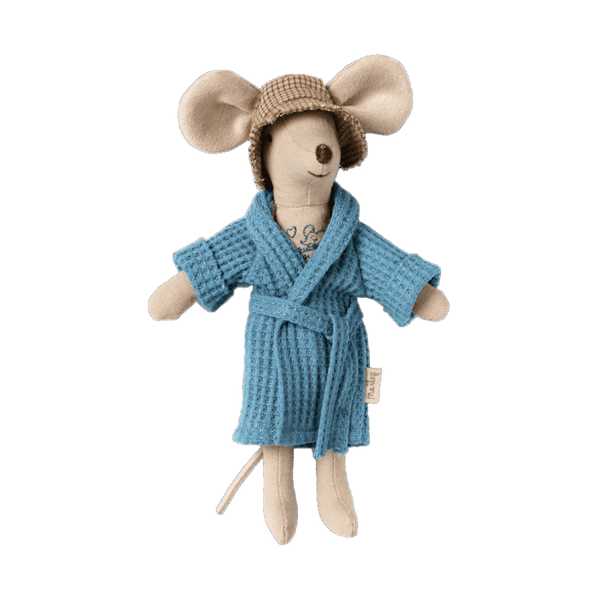Maileg Bademantel Dusty Blue aus Baumwolle, 9 × 10 cm für Mama- und Papa-Maus