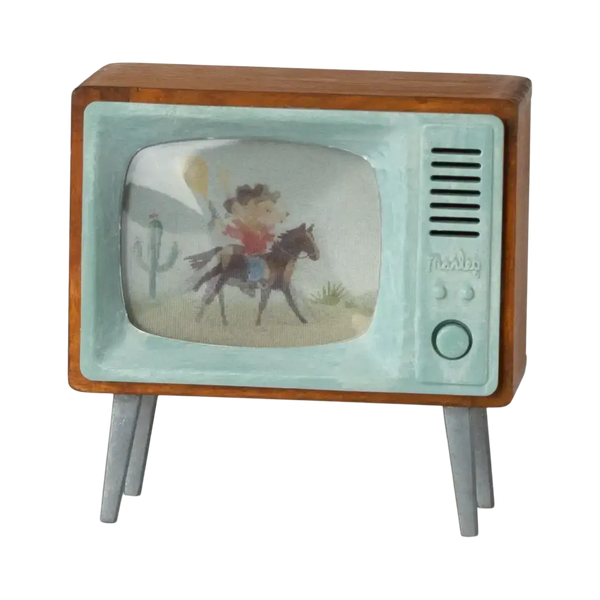Miniatur-Fernseher von Maileg mit Mäusen davor