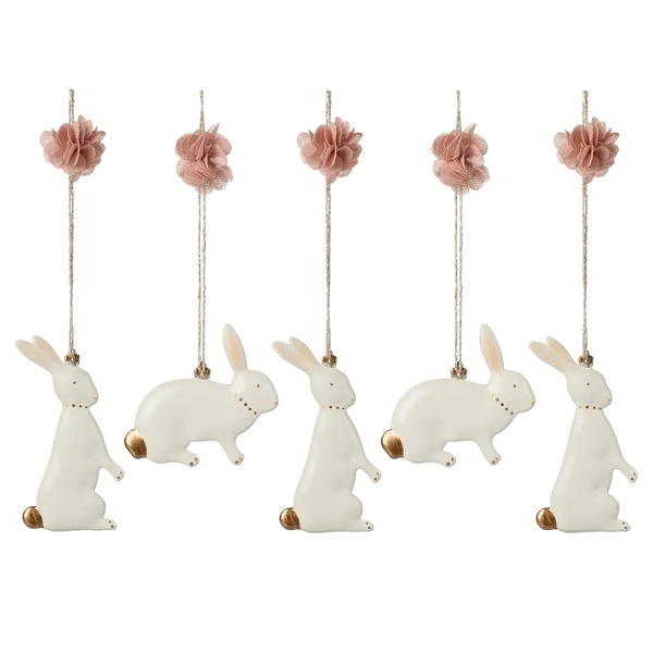 Maileg Metallornamente Osterhase, 5er-Set Anhänger aus Metall