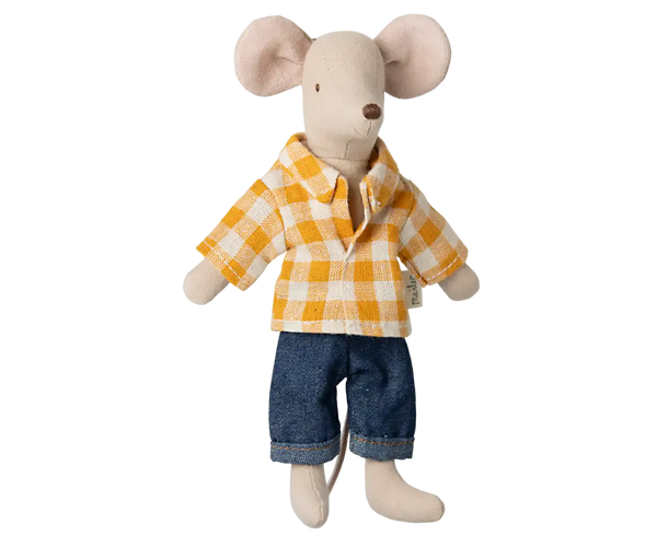 Maileg Papa Maus mit Karohemd und Jeans, 15 cm