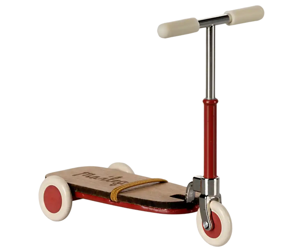 Maileg Trottinett Maus Rot mit Metalllenker und Holzbrett