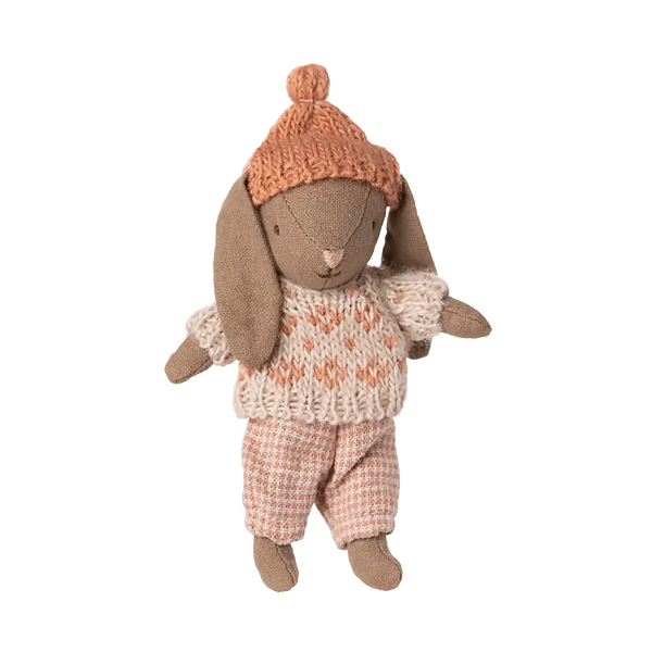 Maileg Winterhase Mikro Braun / Rosa, 12 cm hoch
