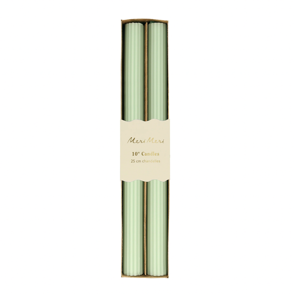 Meri Meri Tischkerzen Sea Foam Green, Detailansicht der gerillten Wachskerzen