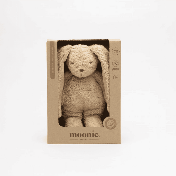 Moonie Sensory Kleiner Hase Cappuccino aus 100 % Bio-Baumwolle
