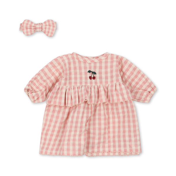 Ensemble de vêtements pour poupées à carreaux rose poudré