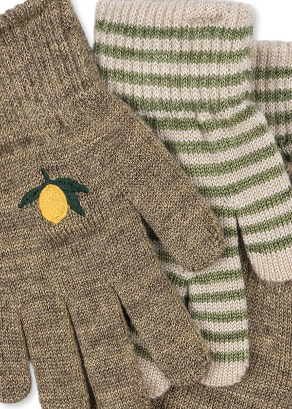 Lot de 2 gants Filla à rayures citron