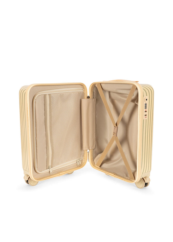 Offener Reisekoffer Tea Stripe mit Netzfach und Kreuzgurten für sicheren Inhalt.