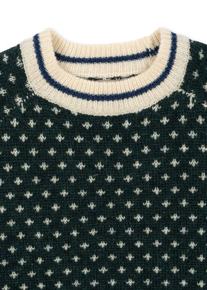 Rundhalsausschnitt des Konges Sløjd Billy Wollpullovers in Green