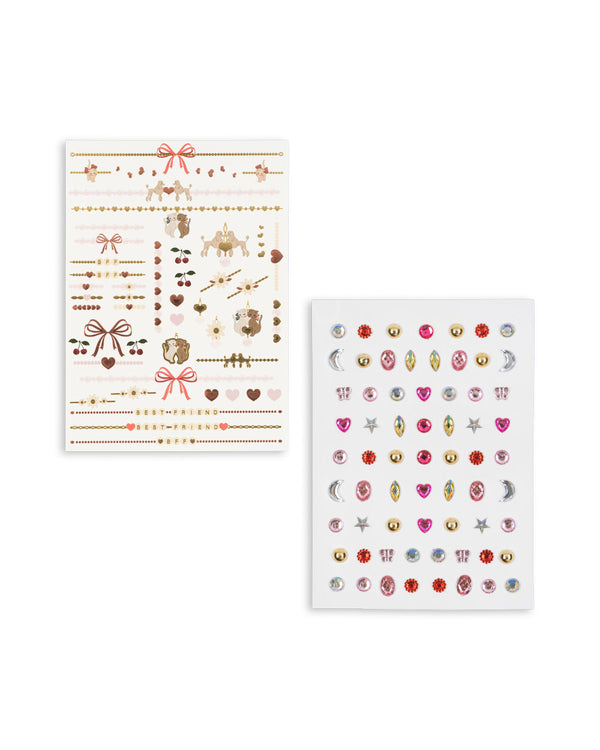 Ensemble de pierres précieuses et de tatouages : mélange de cœurs