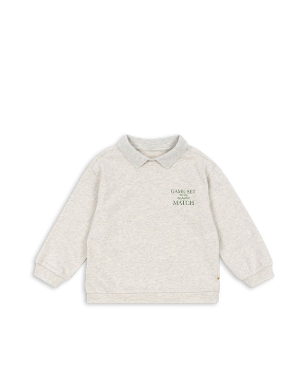 Spotty Langarm-Poloshirt Off White Melange