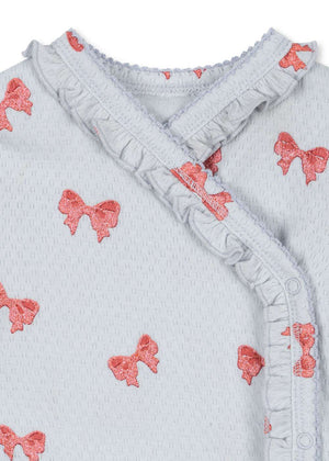 Schulterrüschen des Sui Newborn-Bodys Rosia Blue Bow im Detail