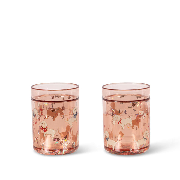 Lot de 2 gobelets à paillettes avec lettre Woof et rose