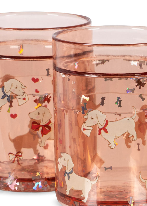 Lot de 2 gobelets à paillettes avec lettre Woof et rose
