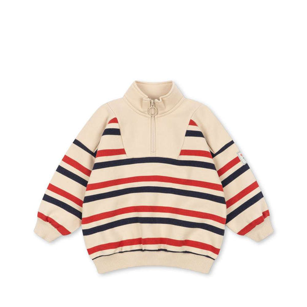 Konges Sløjd Half-Zip Sweatshirt Loupy Tangerine Stripe – Vorderansicht