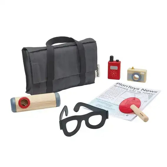 PlanToys Detektiv-Spielset aus Holz mit Lupe und Zubehör