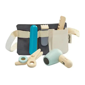 PlanToys Friseur-Spielset aus Holz mit Kamm, Schere und Föhn