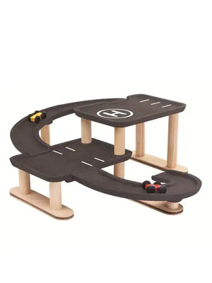 PlanToys Race N Play Parkgarage aus Holz mit Rampe und Parkdeck