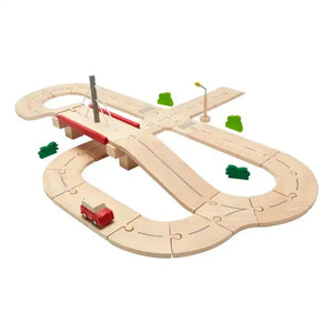 PlanToys Strassenbahn aus Holz mit Accessoires für die Spielstadt