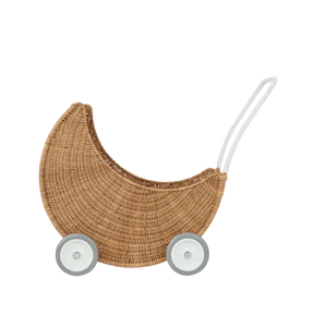 Geflochtener Puppenwagen Moon Strolley Natural von Olli Ella mit rundem Korb