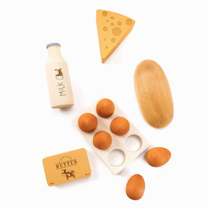 SABO concept Bauernhof-Set aus Holz mit Milch, Eiern und Käse