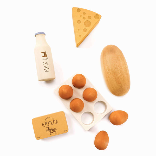 SABO concept Bauernhof-Set aus Holz mit Milch, Eiern und Käse