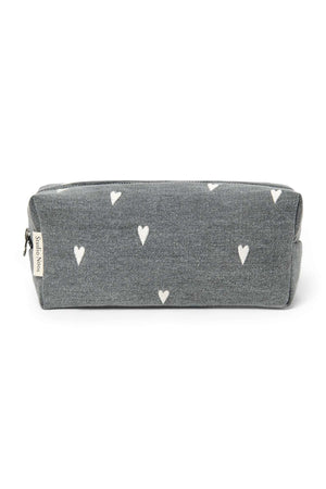 Studio Noos Denim Pouch Grey Hearts, 9 × 24 × 9 cm, geöffnet