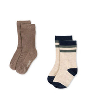 Lot de 2 paires de chaussettes côtelées à rayures bleu marine