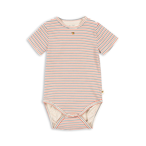 Basic short-sleeved bodysuit, striped tricolor