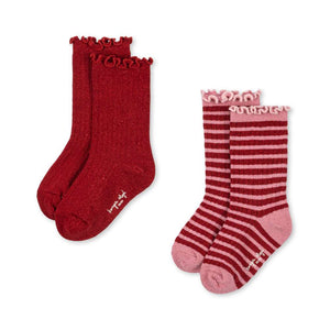 Konges Sløjd 2-Pack Glitzer-Socken Red Stripe, Gr. 17 bis 35