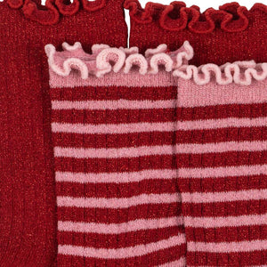 Rüschenrand und Glitzerfäden der Socken Red Stripe von Konges Sløjd