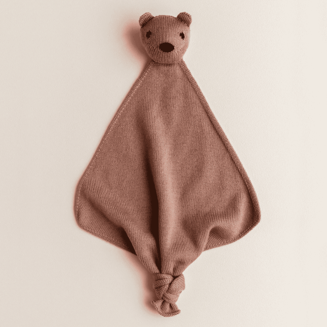 Hvid Schmusetuch Teddy Tokki Terracotta, gestricktes Kuscheltuch fürs Baby