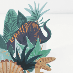 Kupferfoliendetails auf den Dinosauriern der Meri Meri Karte